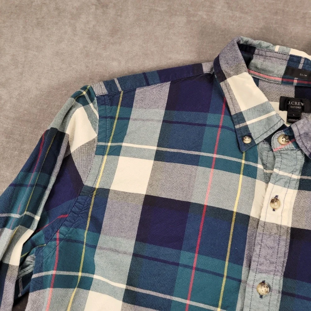 J. Crew‎ Oxford Shirt Slim Fit Plaid Button Down Long Sleeve L